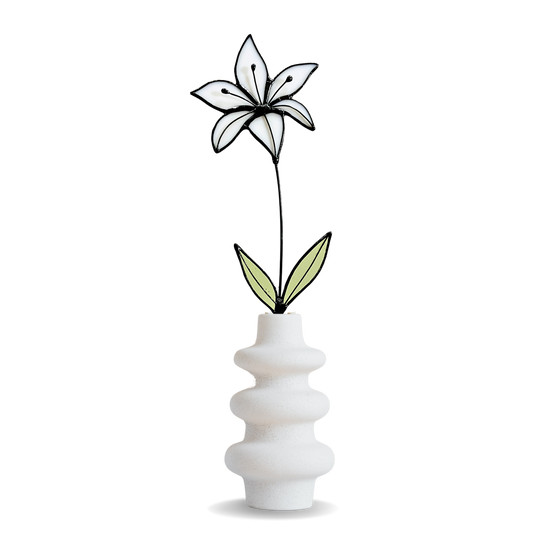 White Lily Glass Flower Stem – Handmade Minimal Botanical Art - Samara Designs Studio