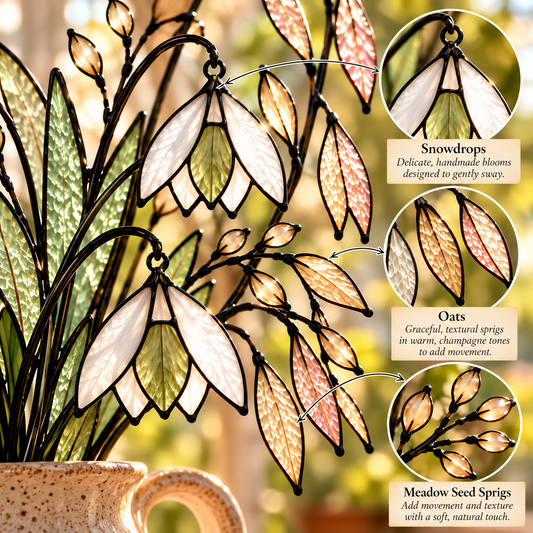 Sage & Champagne Meadow | Stained Glass Wildflower Arrangement - Samara Designs Studio