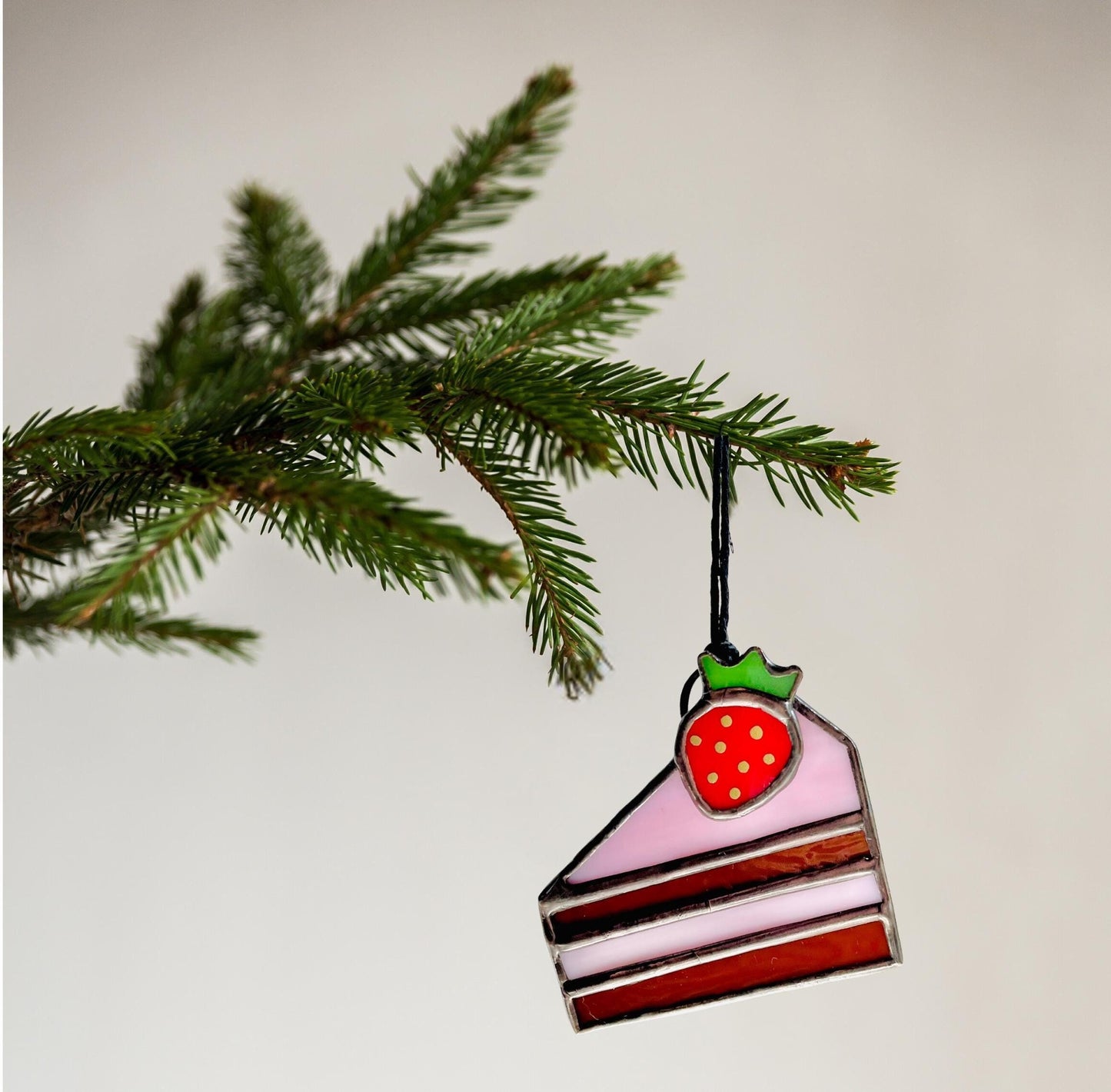Mini Strawberry Cake Glass Suncatcher