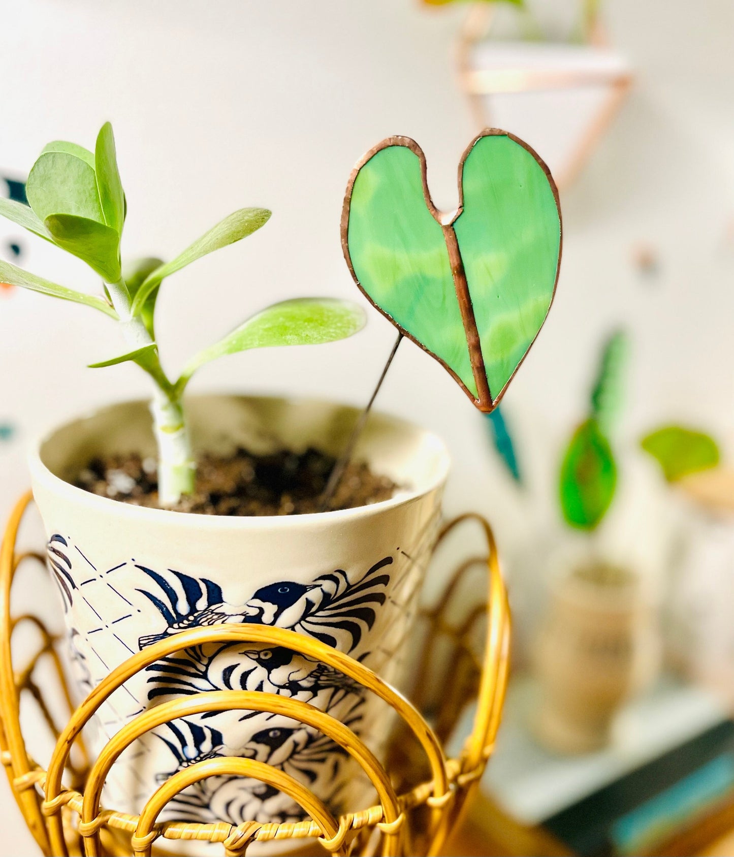 Glass Elephant Ear Plant Stake