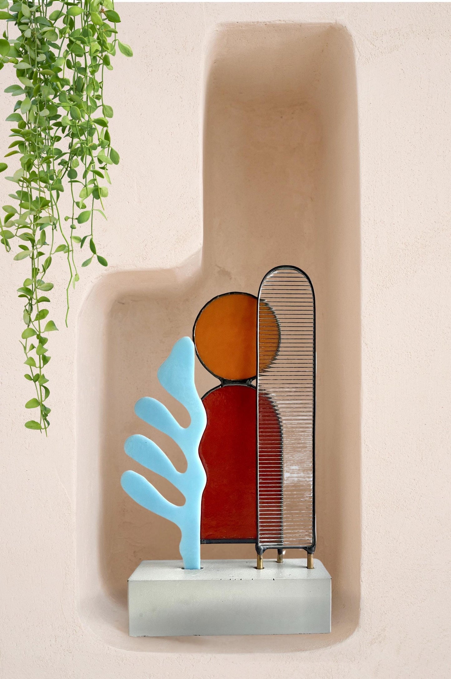 Modern Abstract Stained Glass Sculpture