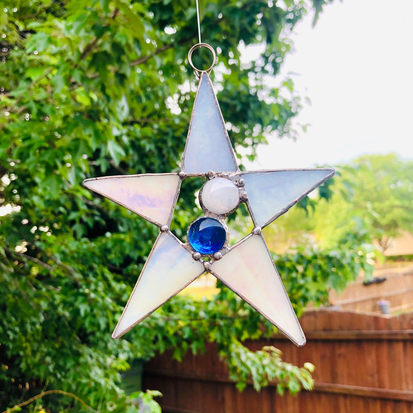 Pearl with Blue Star Suncatcher