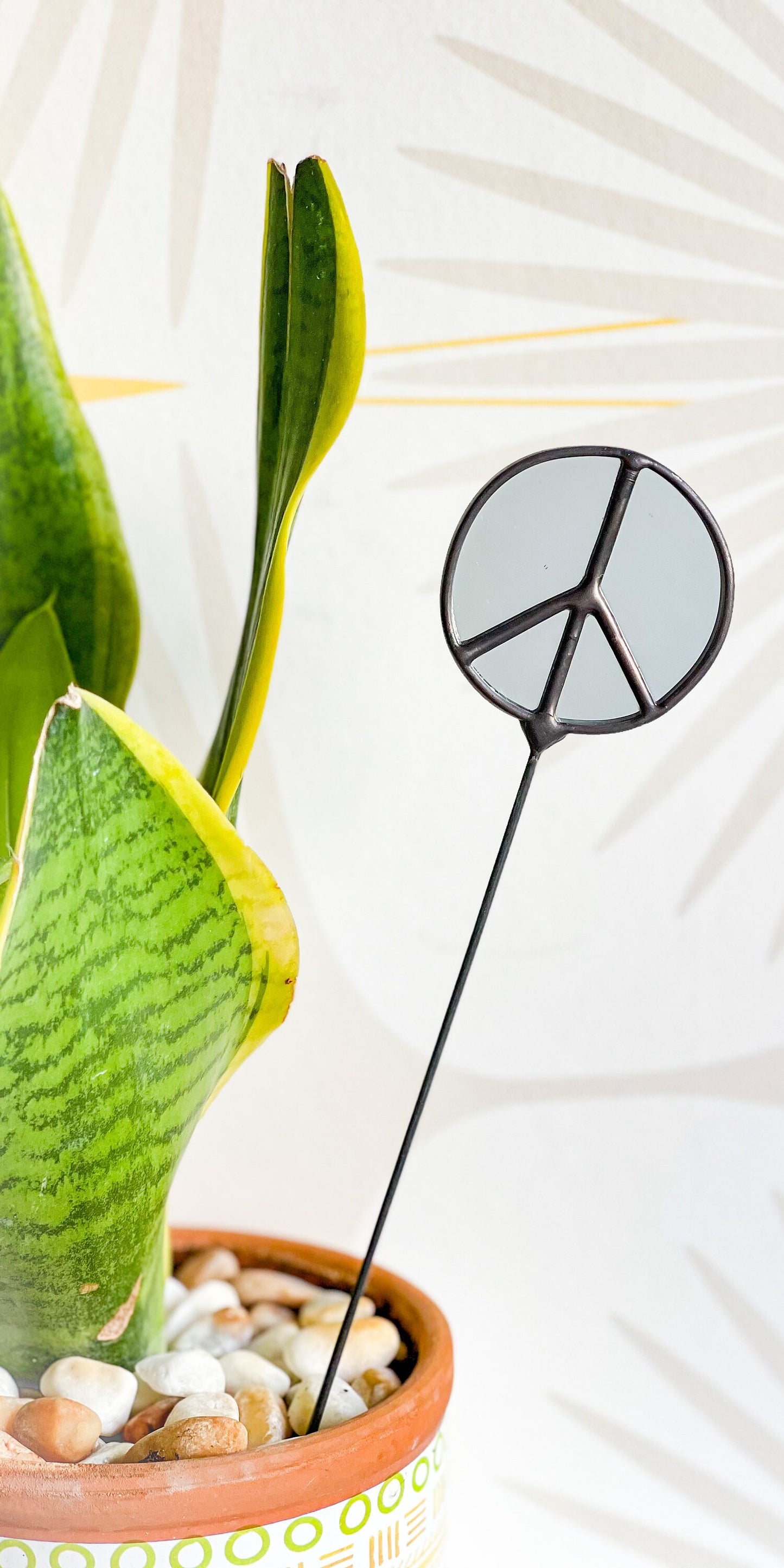 Mirror Peace Sign Plant Stake