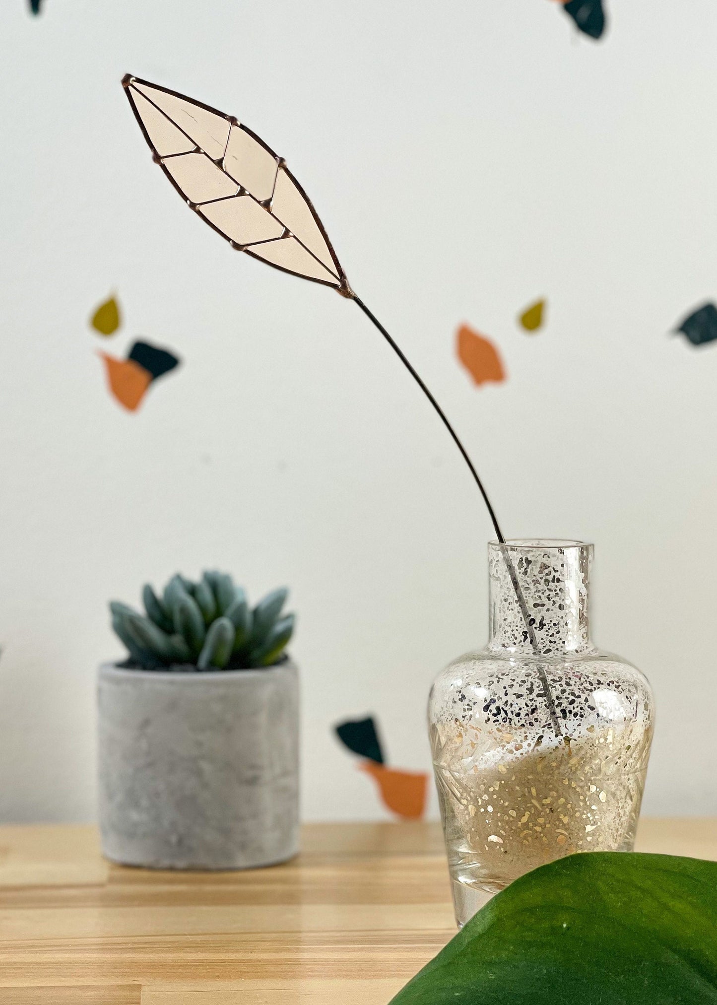 Mauve Earth Tone Glass Leaf Plant Stake Collection