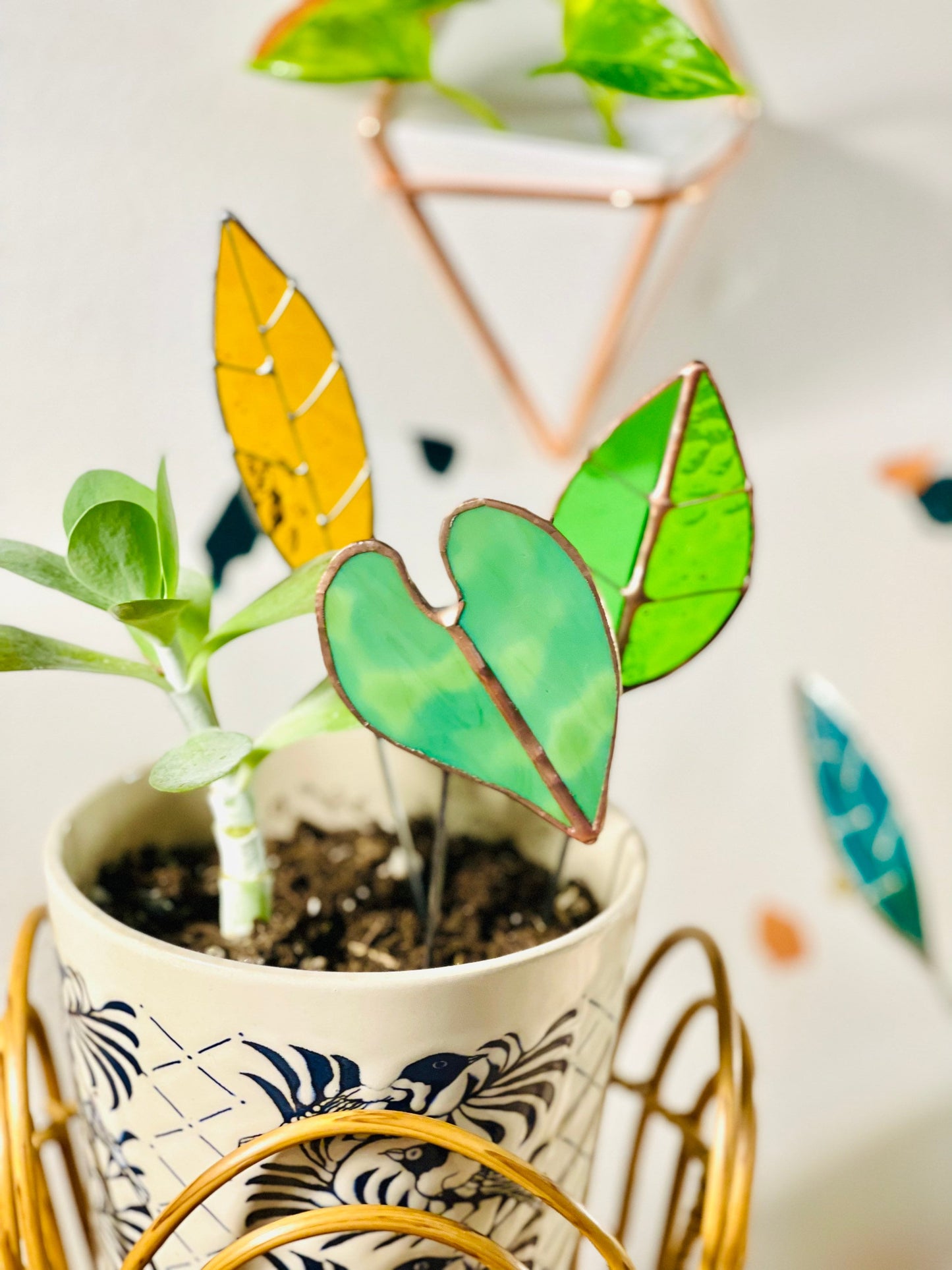 Glass Elephant Ear Plant Stake
