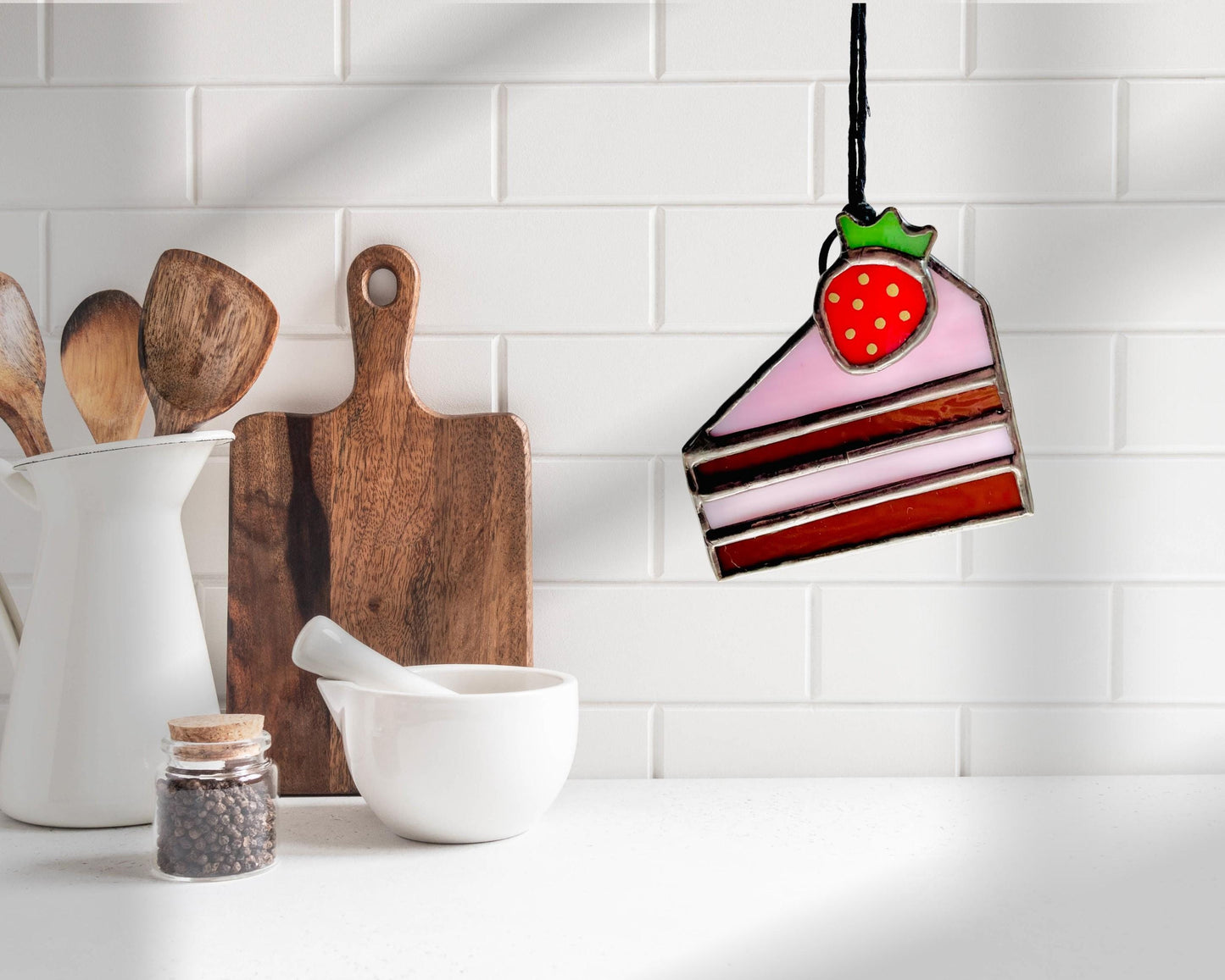 Mini Strawberry Cake Glass Suncatcher