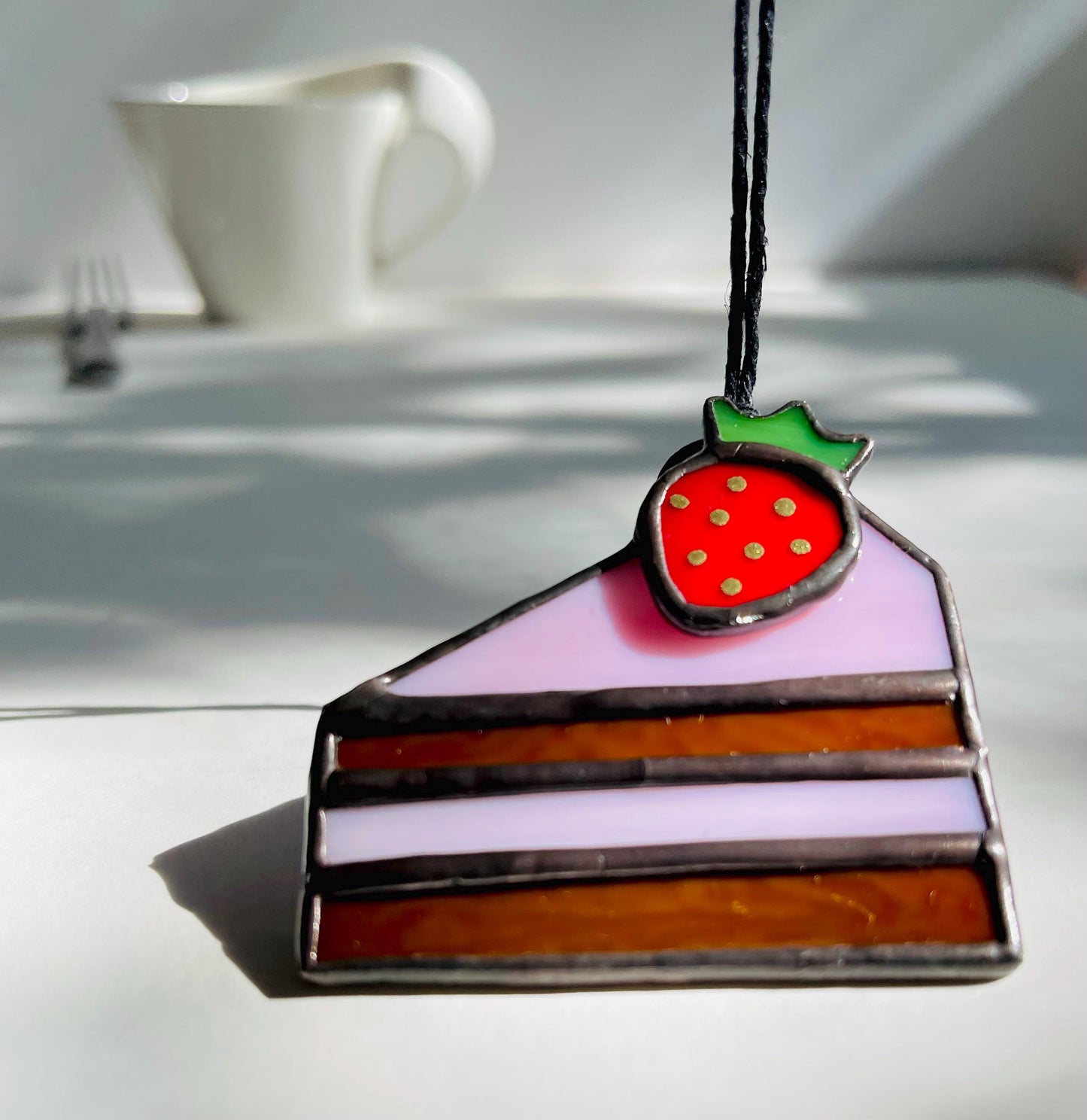 Mini Strawberry Cake Glass Suncatcher