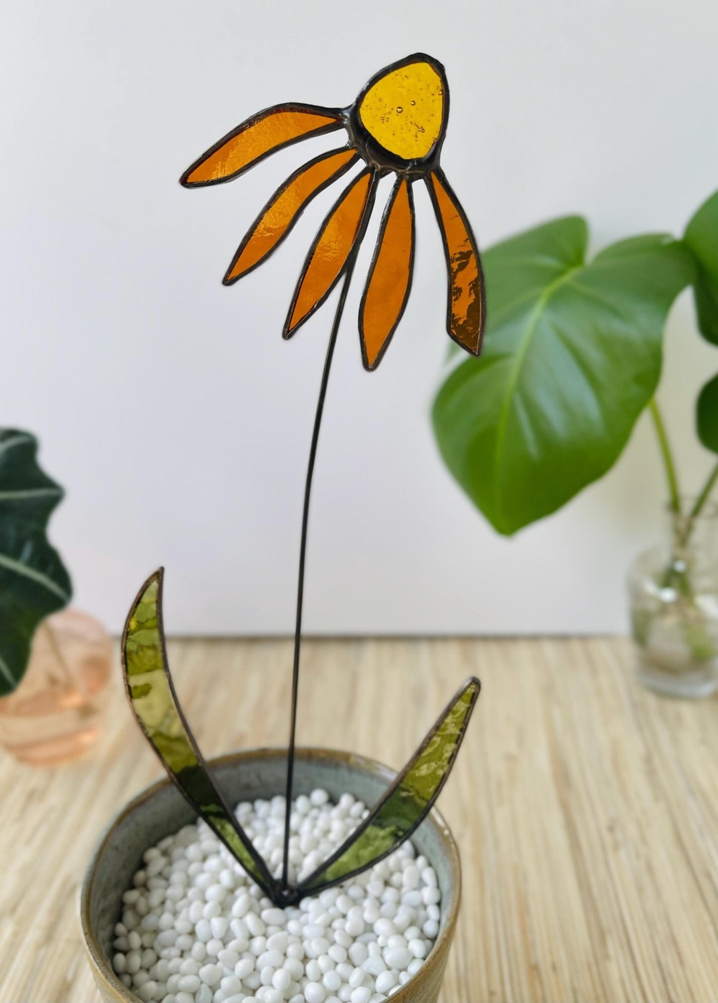 Glass Dark Amber Coneflower Stem
