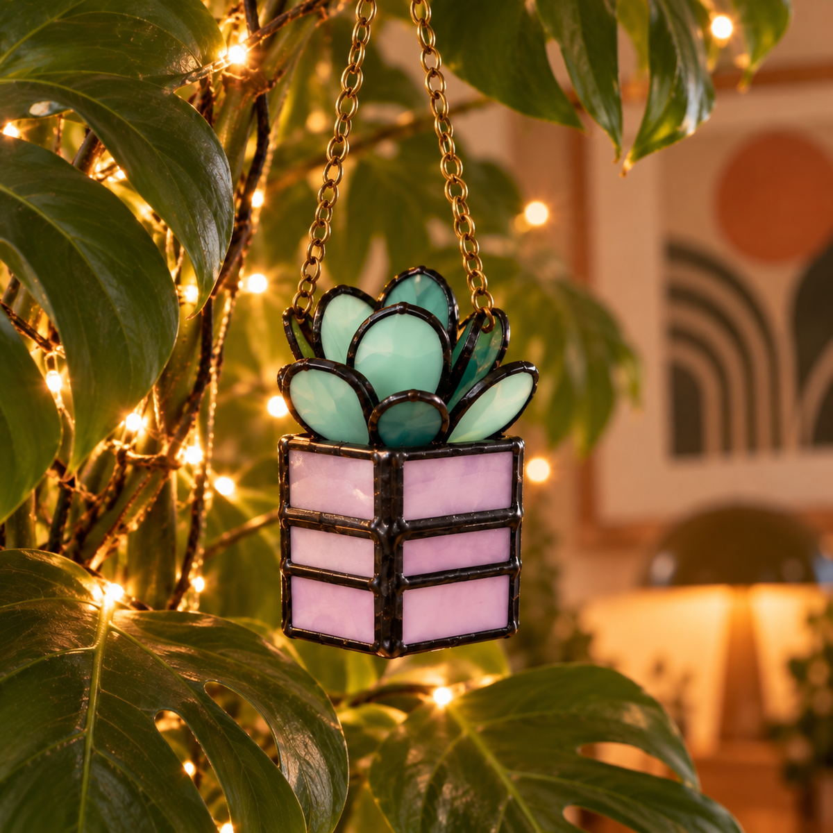 Mini Stained Glass Plant Ornaments