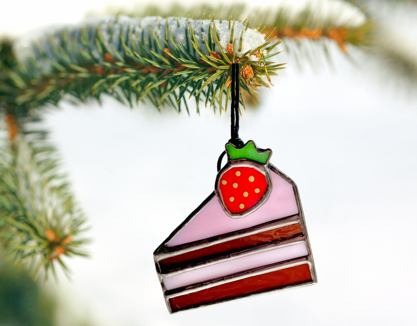 Mini Strawberry Cake Glass Suncatcher