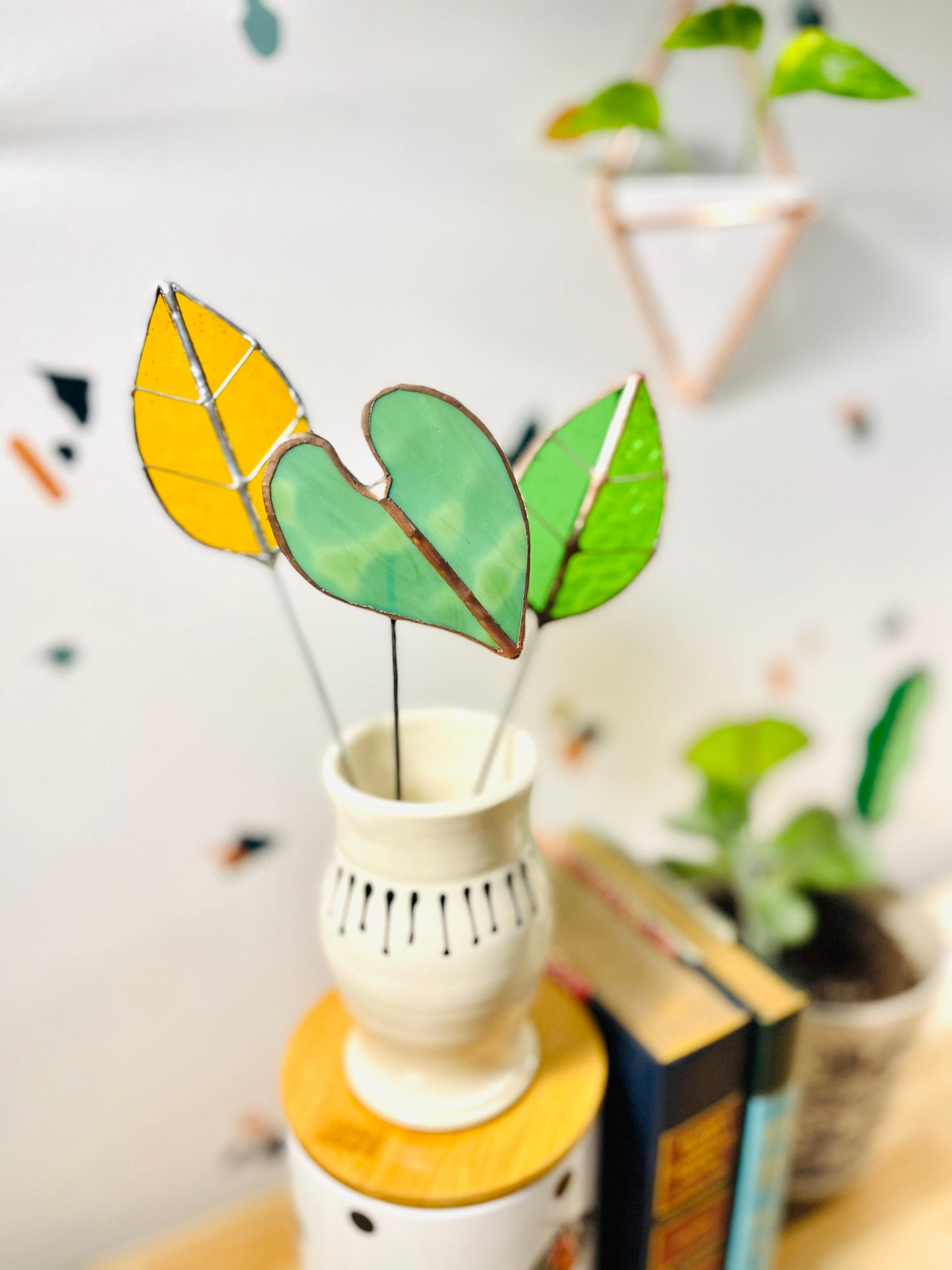 Glass Elephant Ear Plant Stake