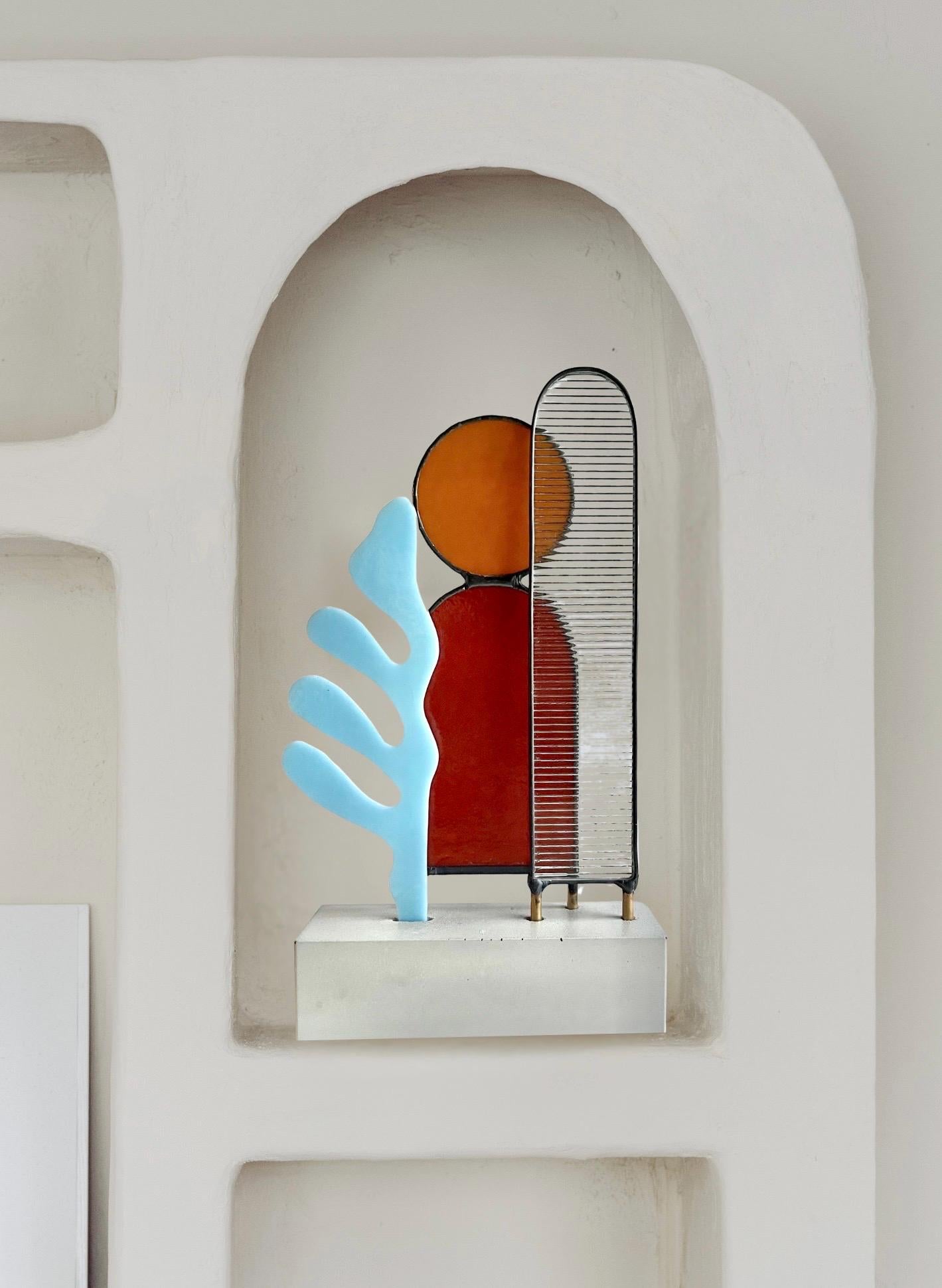 Modern Abstract Stained Glass Sculpture