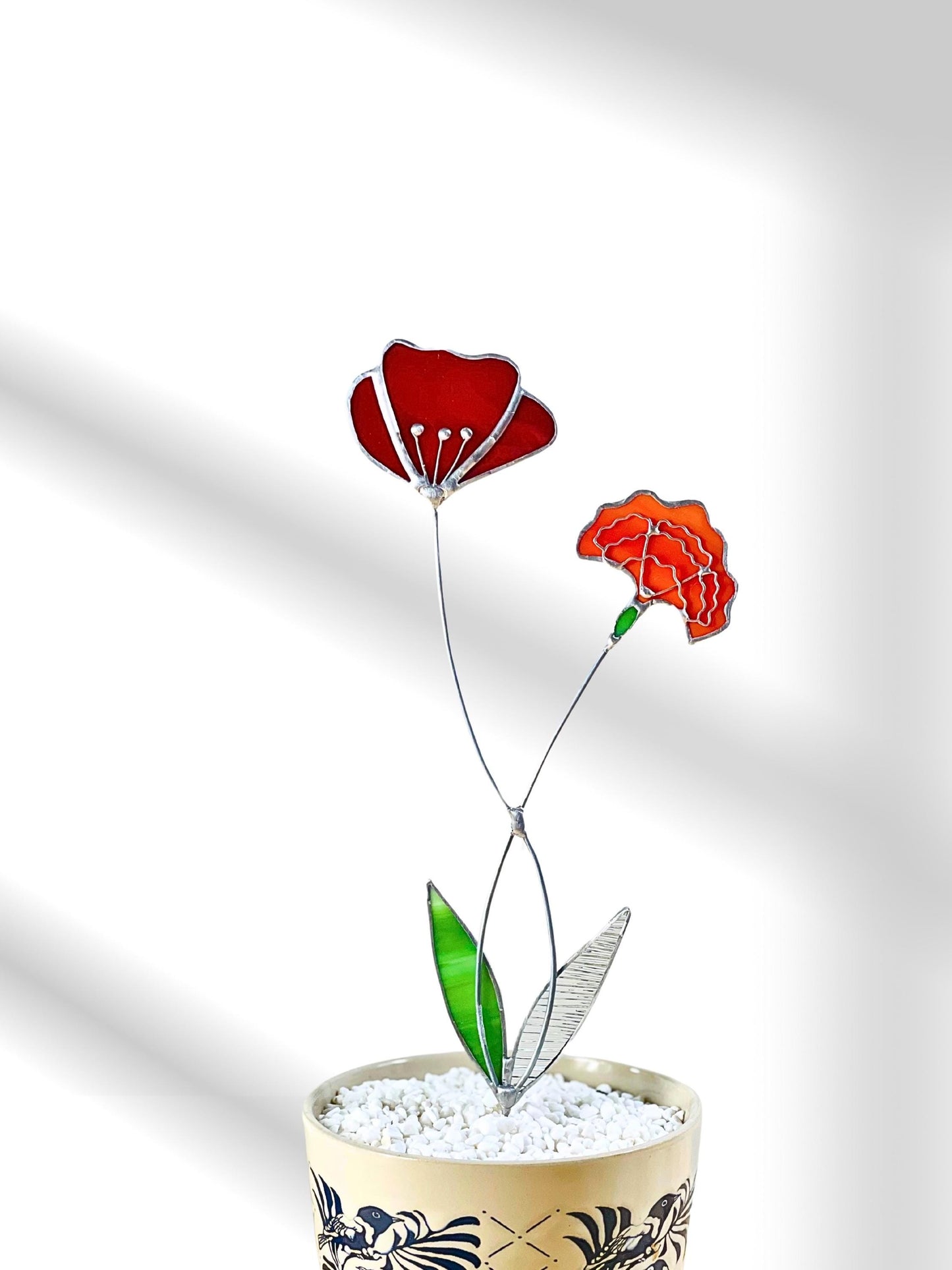 Red Poppy + Marigold Flower Stem