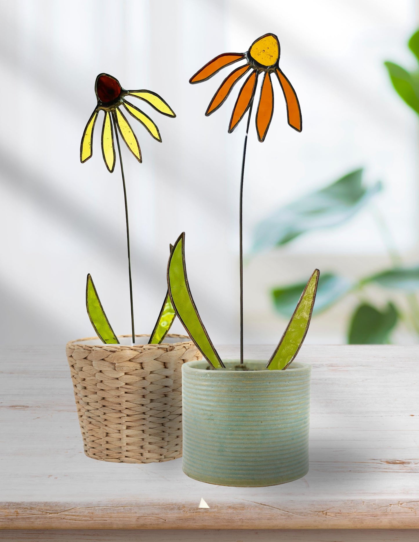Glass Dark Amber Coneflower Stem