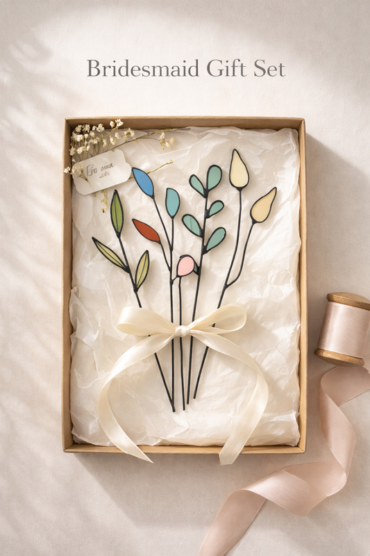 Wedding Keepsake Bridesmaid Gift Set – Stained Glass Bouquet in Gift Box - Samara Designs Studio