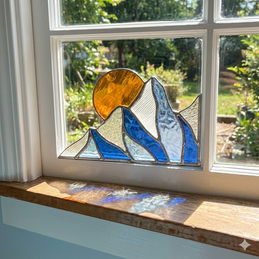 Winter Mountain Scape Stained Glass Corner - Samara Designs Studio