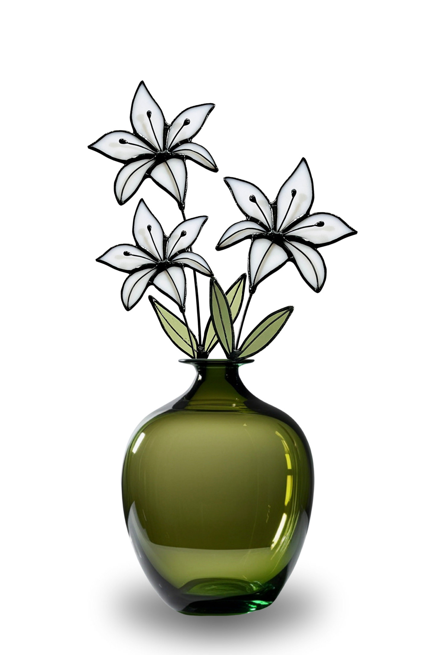 White Lily Glass Flower Stems – Handmade Minimal Botanical Art - Samara Designs Studio