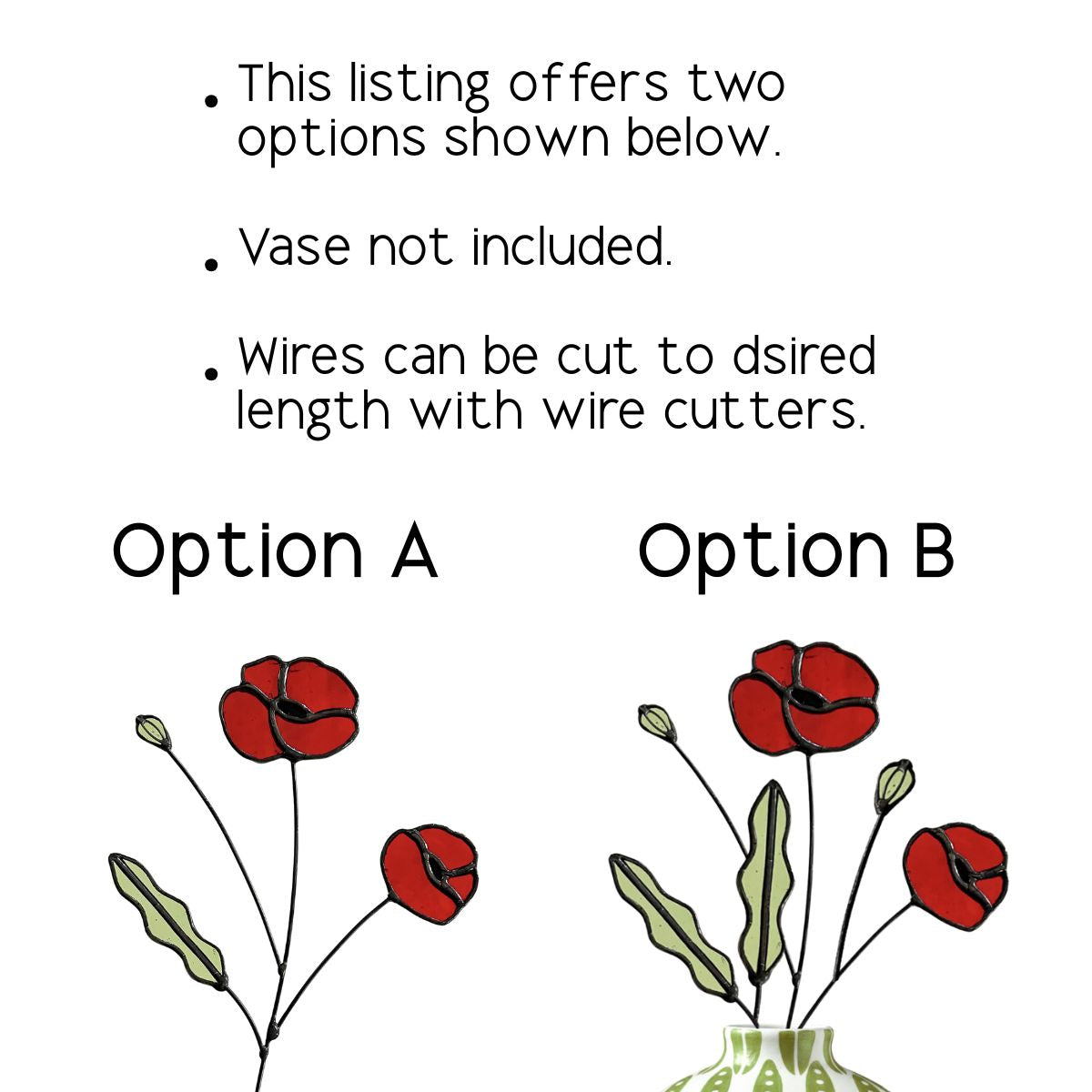 Red Poppy Stained Glass Stem – Handmade Botanical Art - Samara Designs Studio