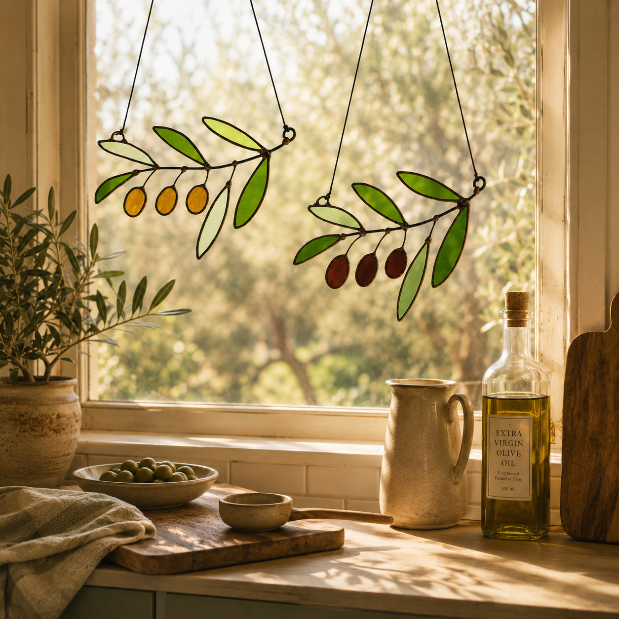 Stained Glass Olive Branch Suncatcher - Samara Designs Studio