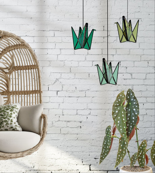 Stained Glass Origami Crane Suncatchers- Bird of Happiness