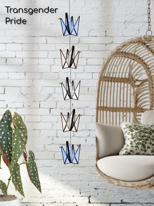 Rainbow Pride Stained Glass Crane Mobile | LGBTQ+, Transgender, Queer, Bisexual Inspired Decor - Samara Designs Studio