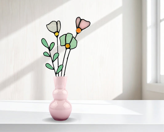 Handmade Stained Glass Wildflower Arrangement –Pastel Pink & Soft Green