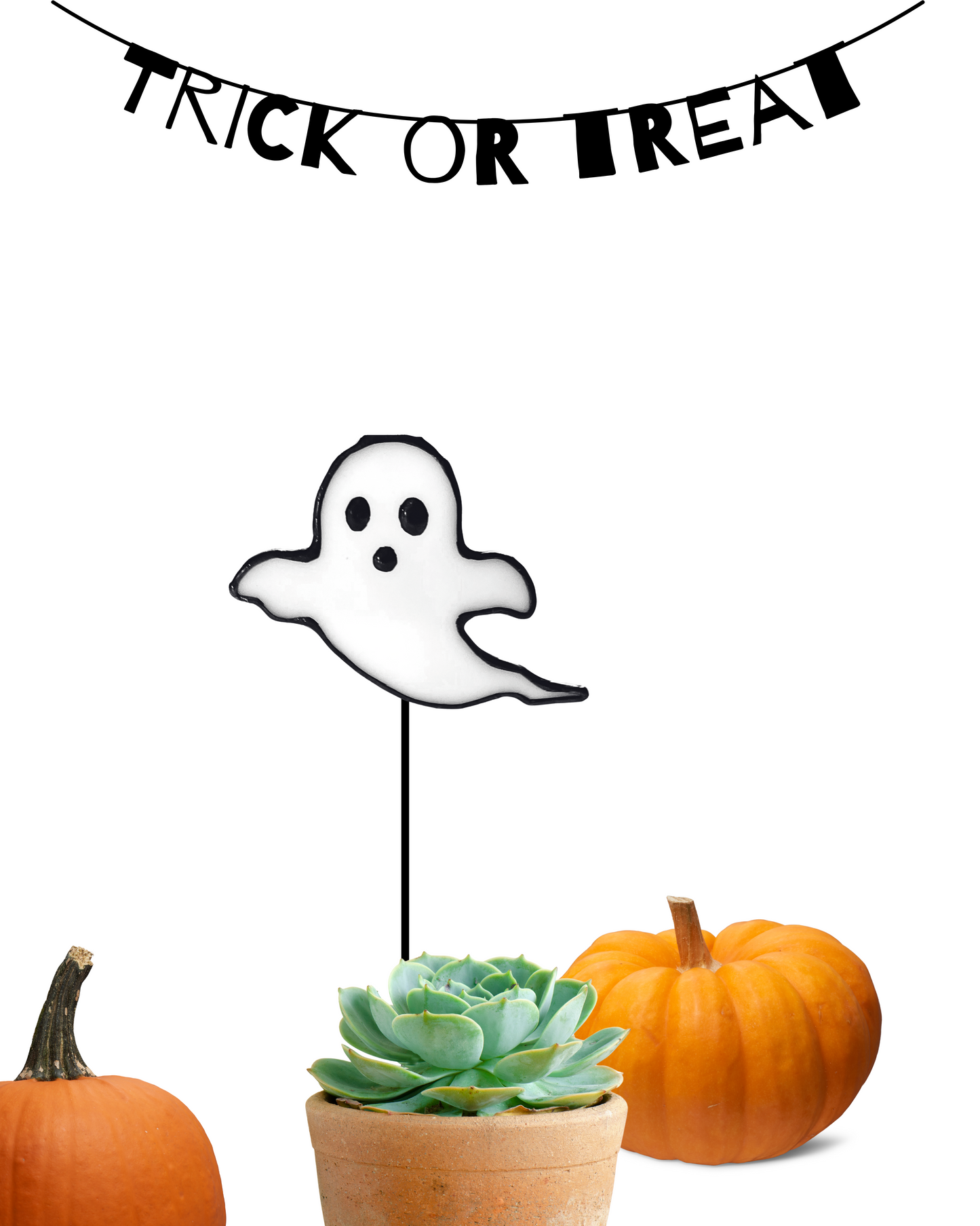 Halloween Stained Glass Ghost Plant Stake