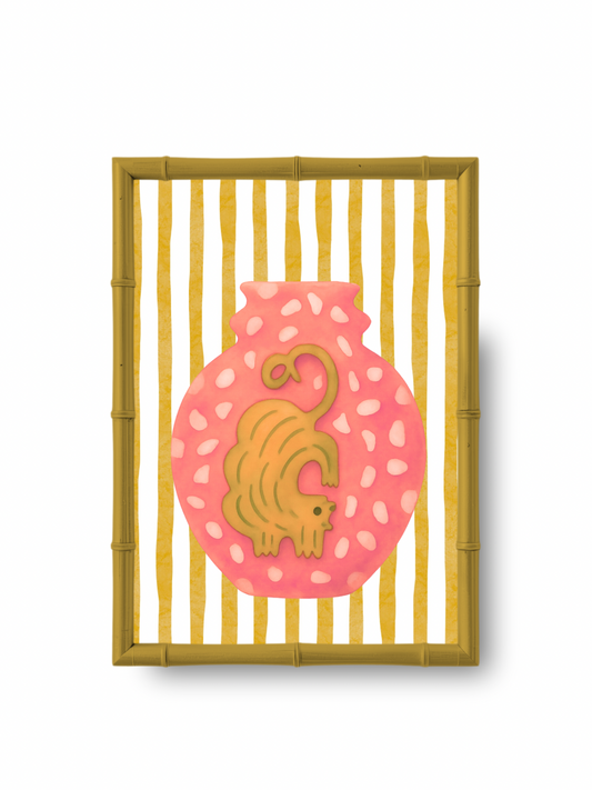 Whimsical Watercolor Art Print – Modern Folk Art Cat in Pink Vase, Colorful Gallery Wall Decor - Samara Designs Studio