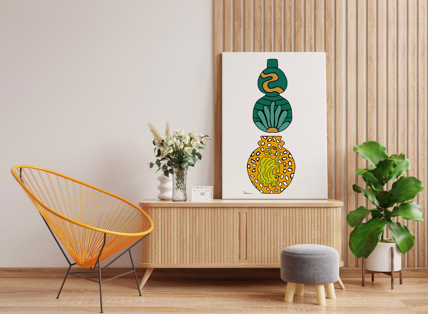 Two Vessels Hand Drawn Art Print