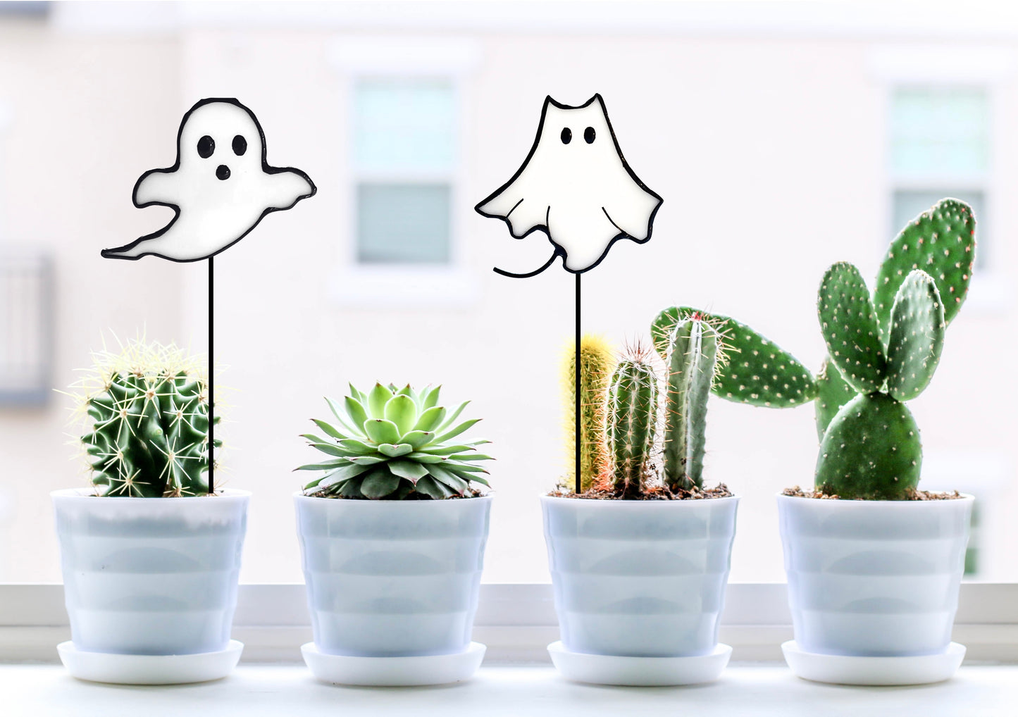 Halloween Stained Glass Ghost Plant Stake
