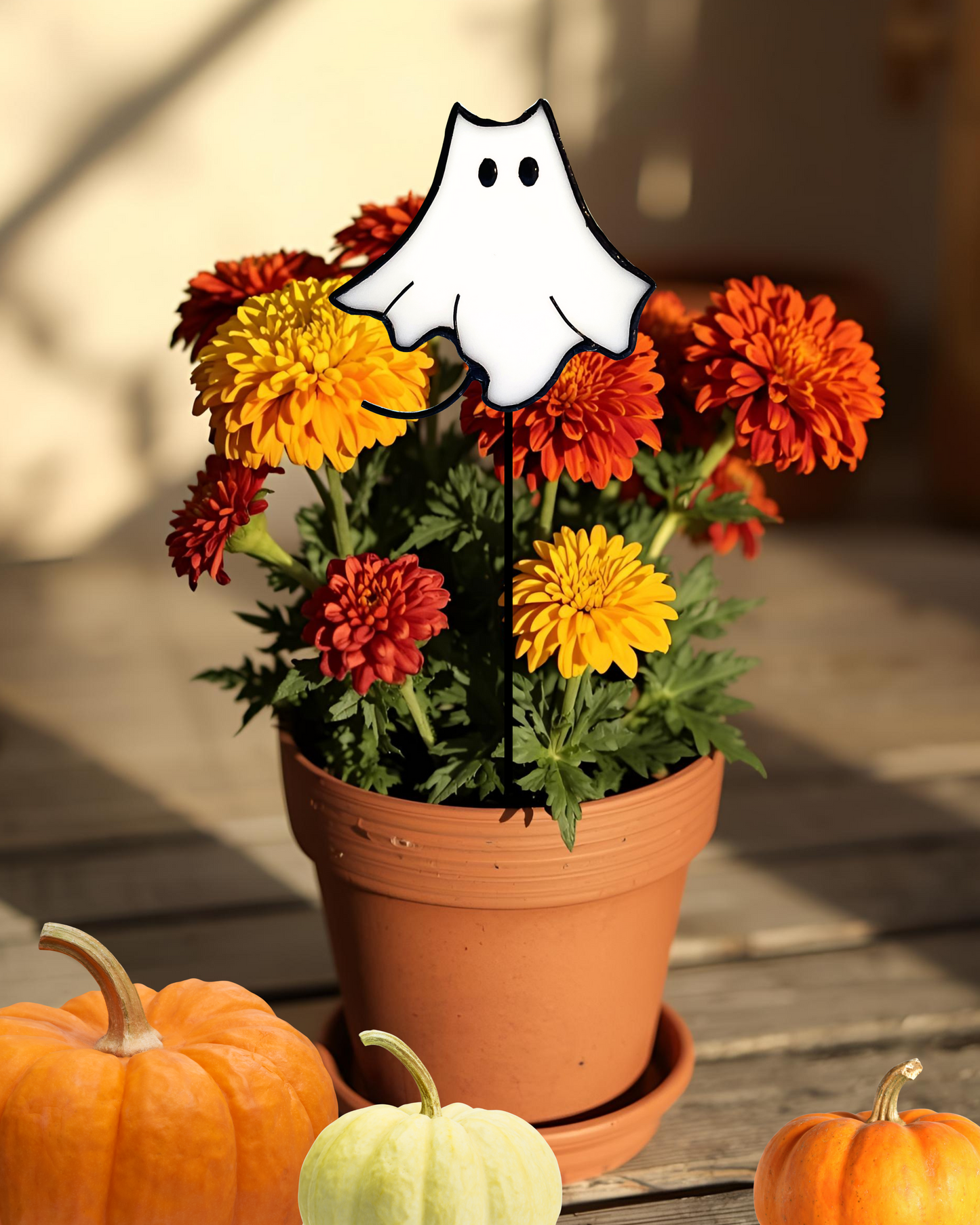 Halloween Stained Glass Ghost Plant Stake
