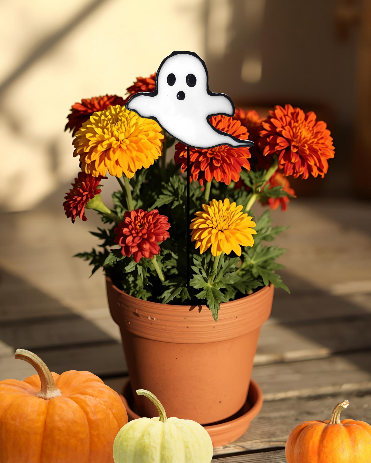 Halloween Stained Glass Ghost Plant Stake
