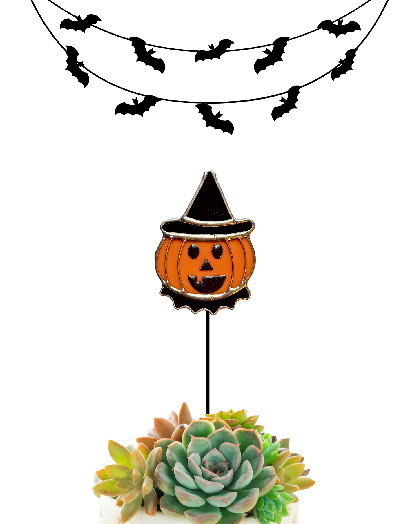 Halloween Stained Glass Vintage Pumpkin Plant Stake