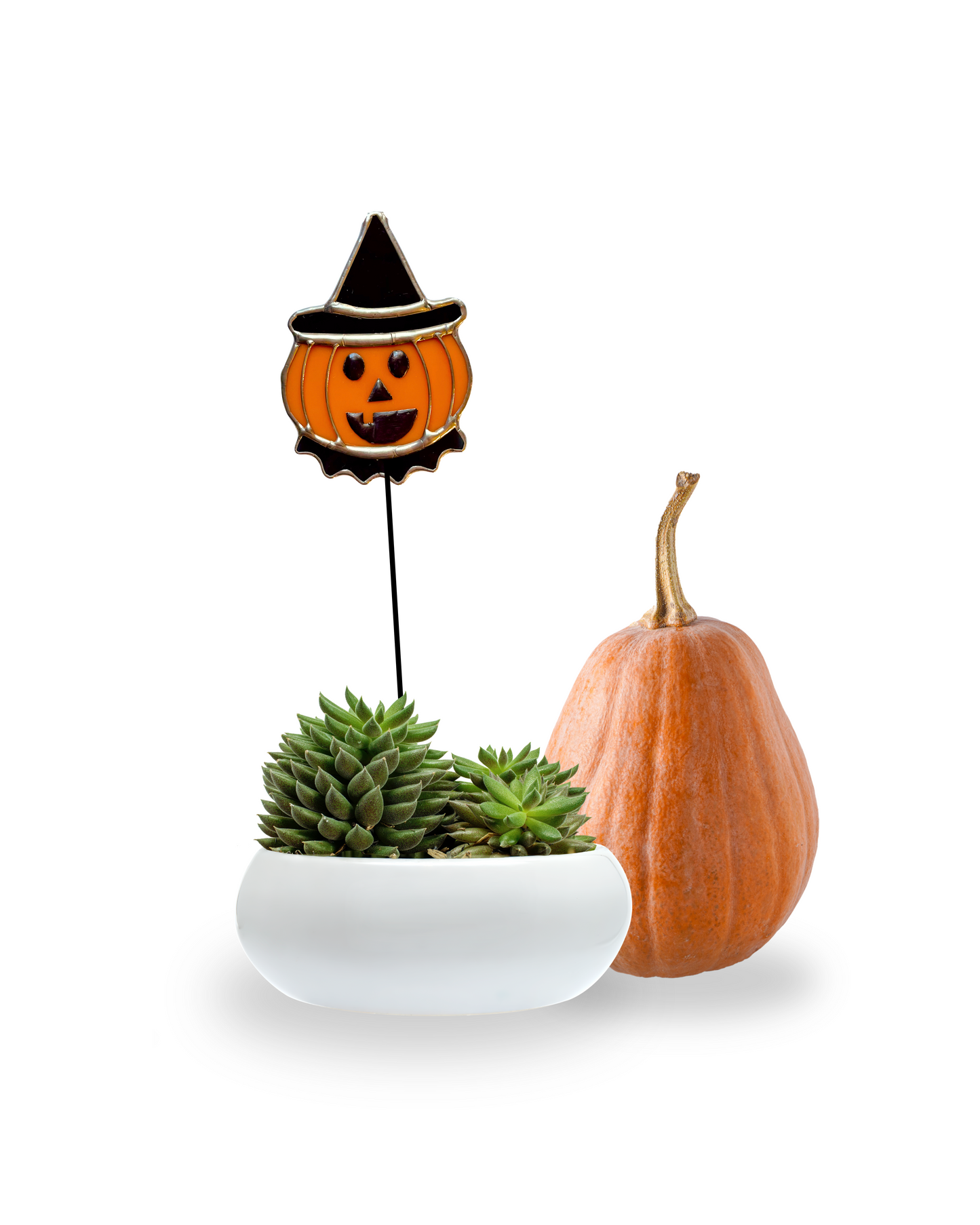 Halloween Stained Glass Vintage Pumpkin Plant Stake