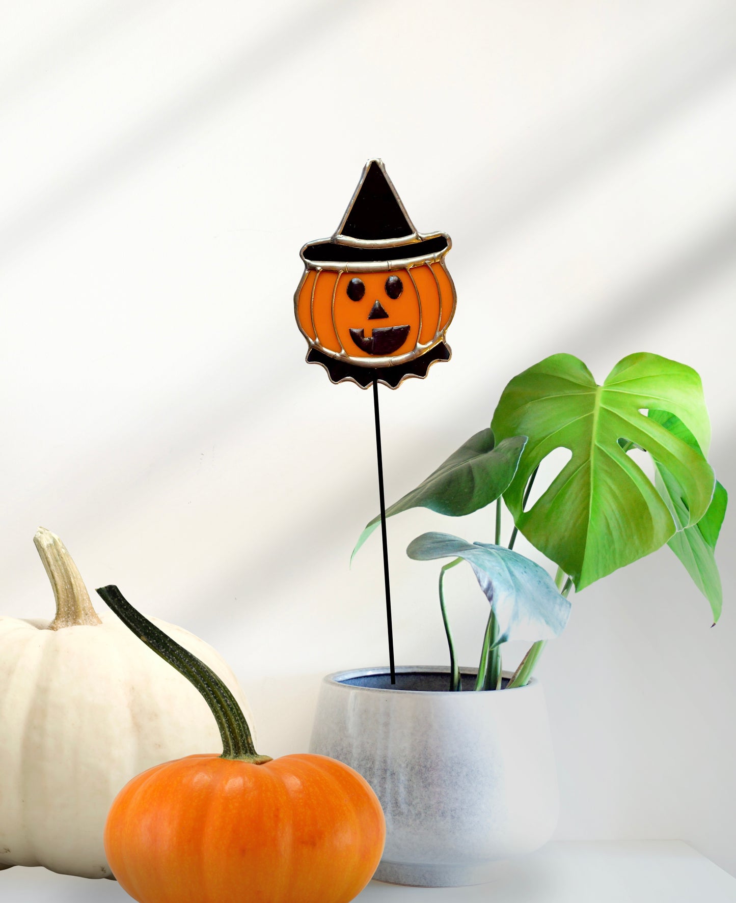 Halloween Stained Glass Vintage Pumpkin Plant Stake