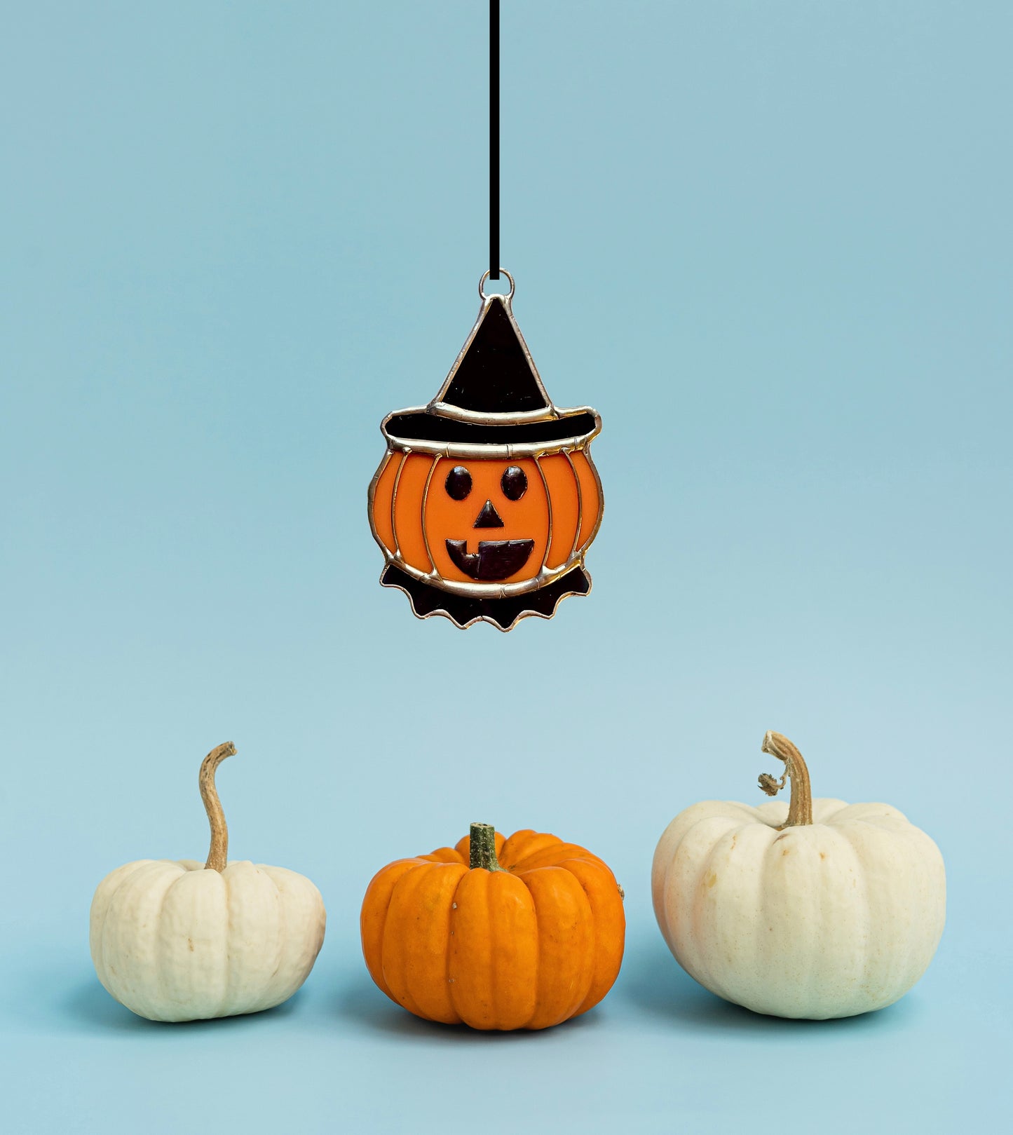 Halloween Stained Glass Vintage Pumpkin Suncatcher