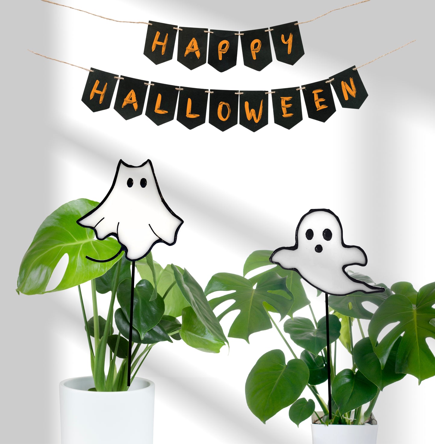 Halloween Stained Glass Ghost Plant Stake