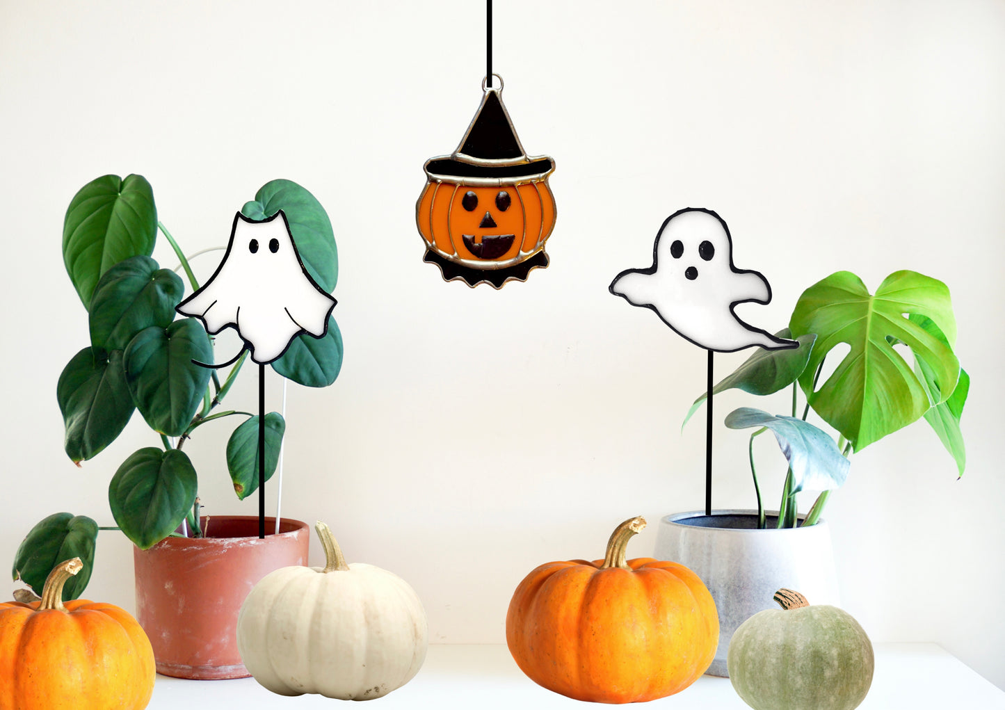 Halloween Stained Glass Vintage Pumpkin Suncatcher