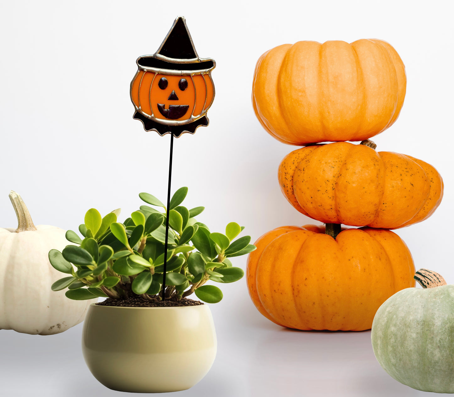 Halloween Stained Glass Vintage Pumpkin Plant Stake