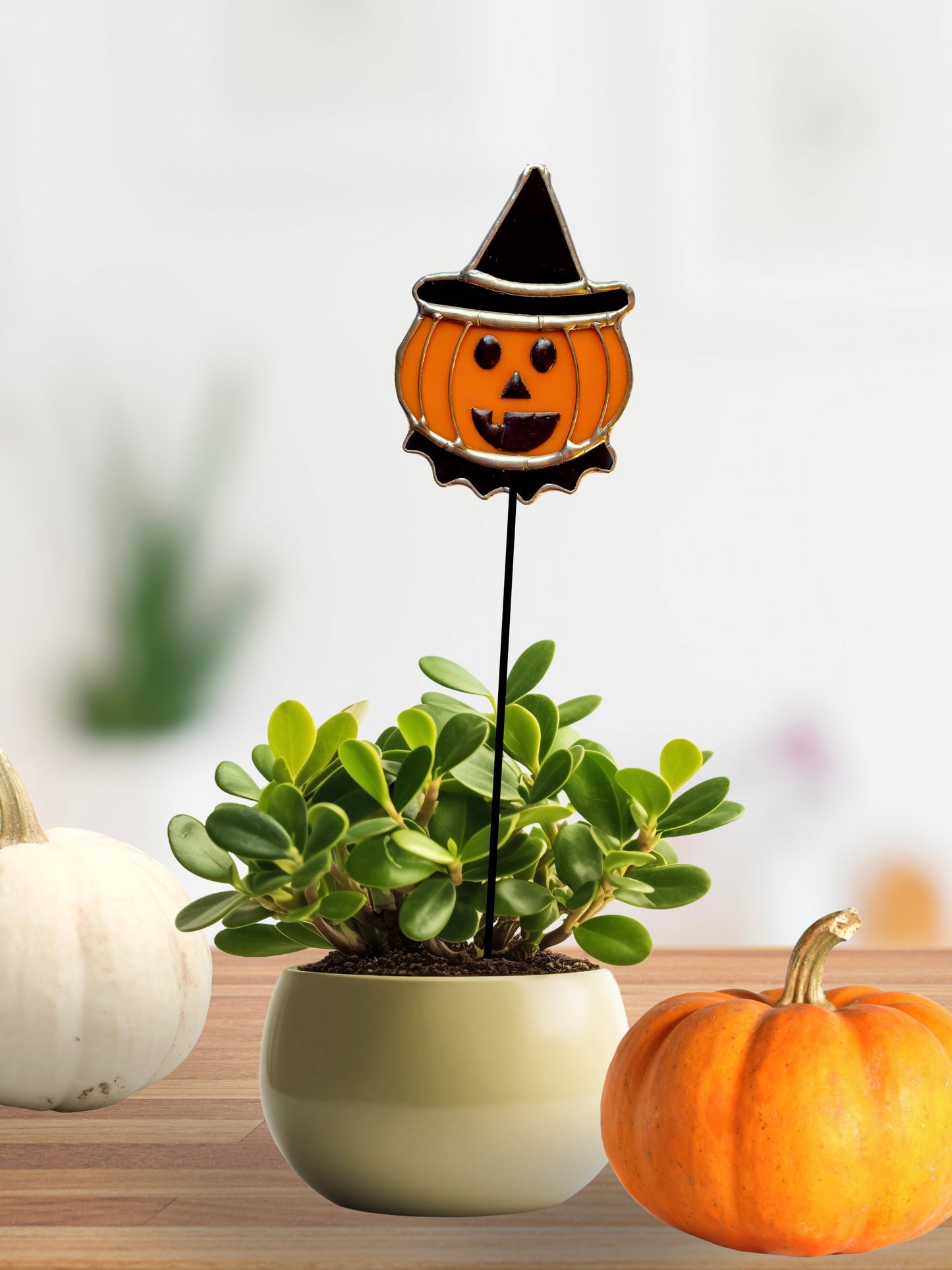 Halloween Stained Glass Vintage Pumpkin Plant Stake