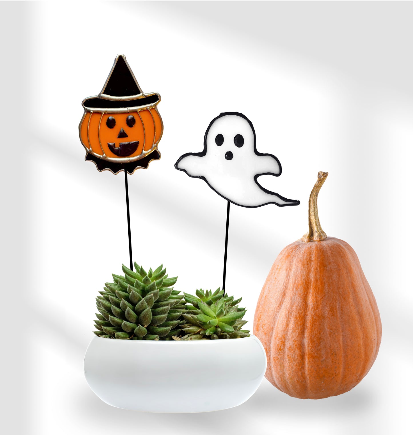 Halloween Stained Glass Ghost Plant Stake