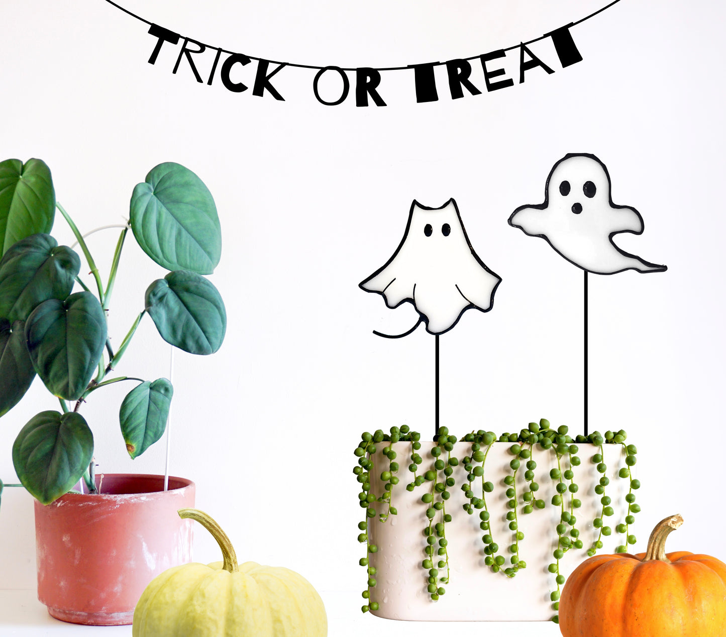 Halloween Stained Glass Ghost Plant Stake