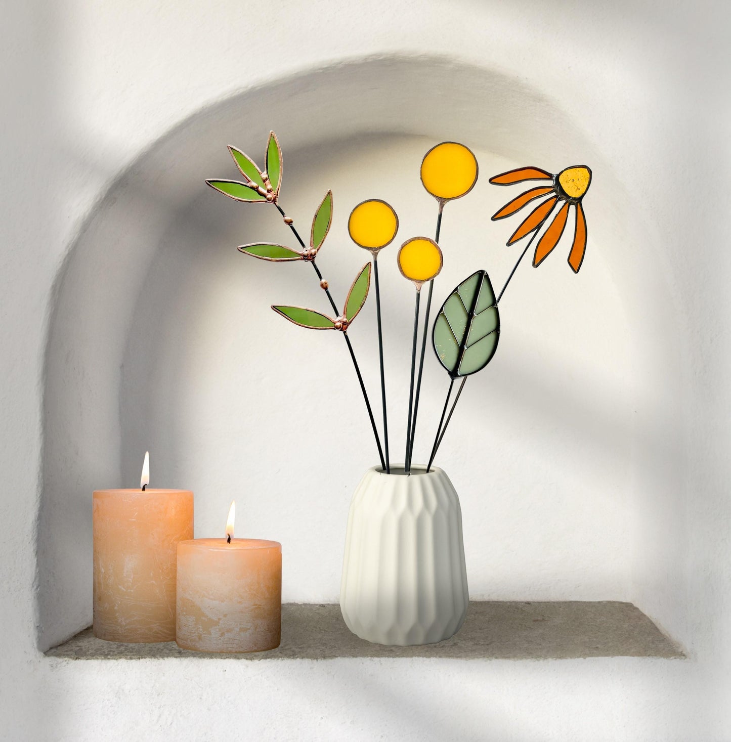 Olive Green Glass Wildflower Stem