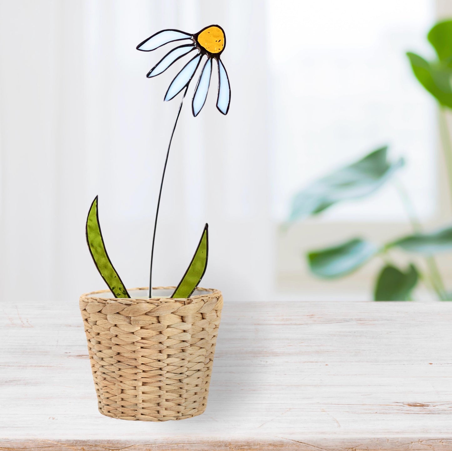 Glass White Daisy Stem