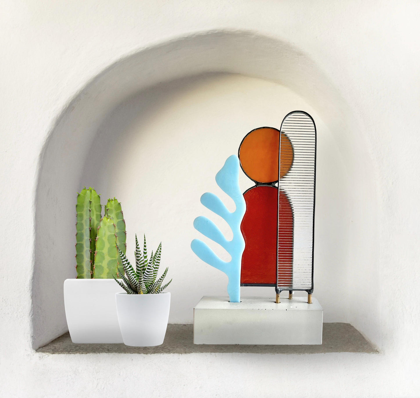 Modern Abstract Stained Glass Sculpture