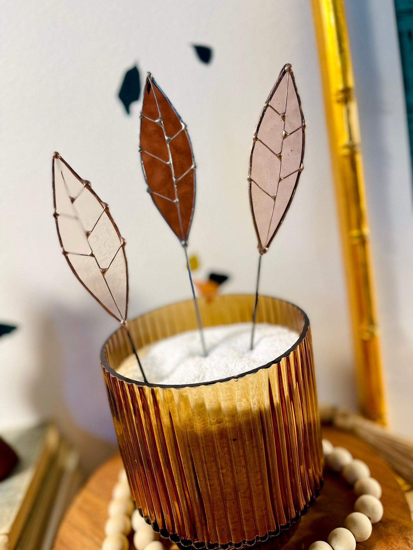 Mauve Earth Tone Glass Leaf Plant Stake Collection