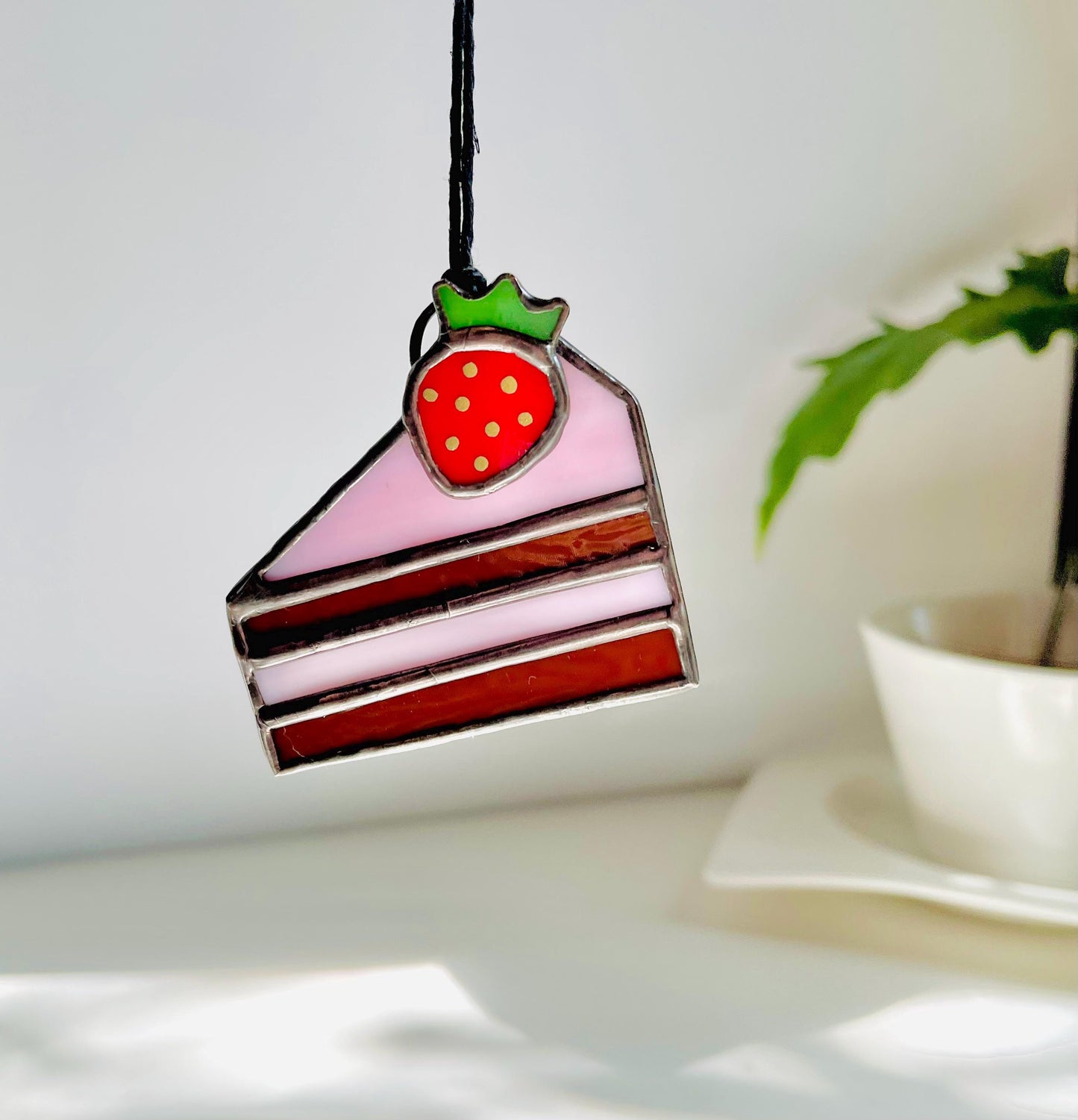 Mini Strawberry Cake Glass Suncatcher