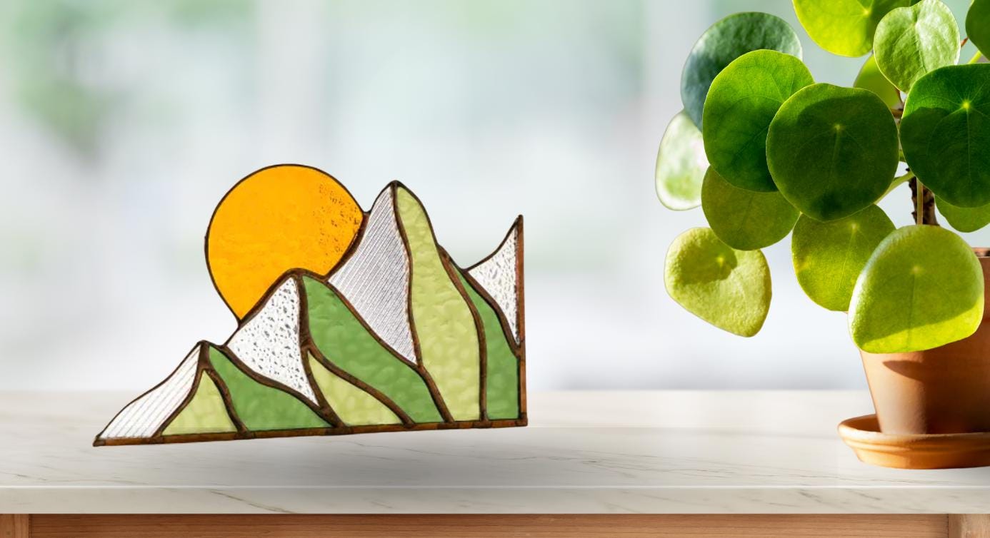 Summer Mountain Scape Stained Glass Corner Panel
