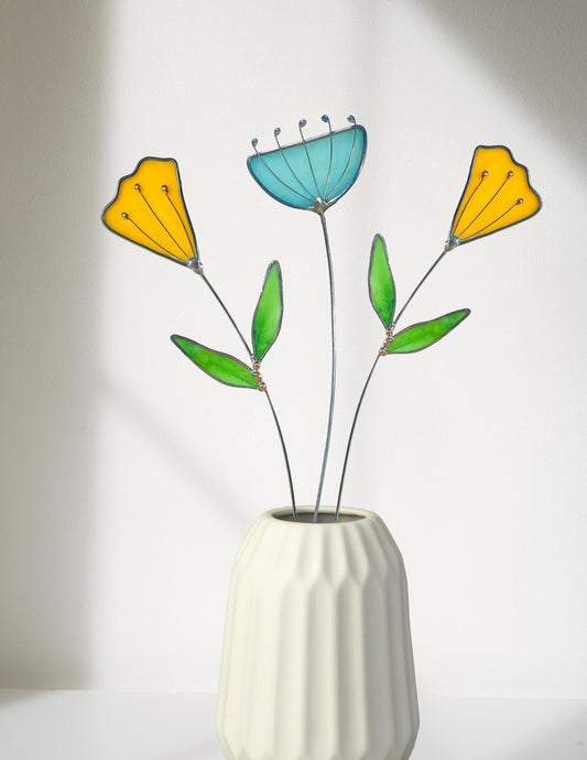Glass Mod Blue Flower Stem - Samara Designs Studio
