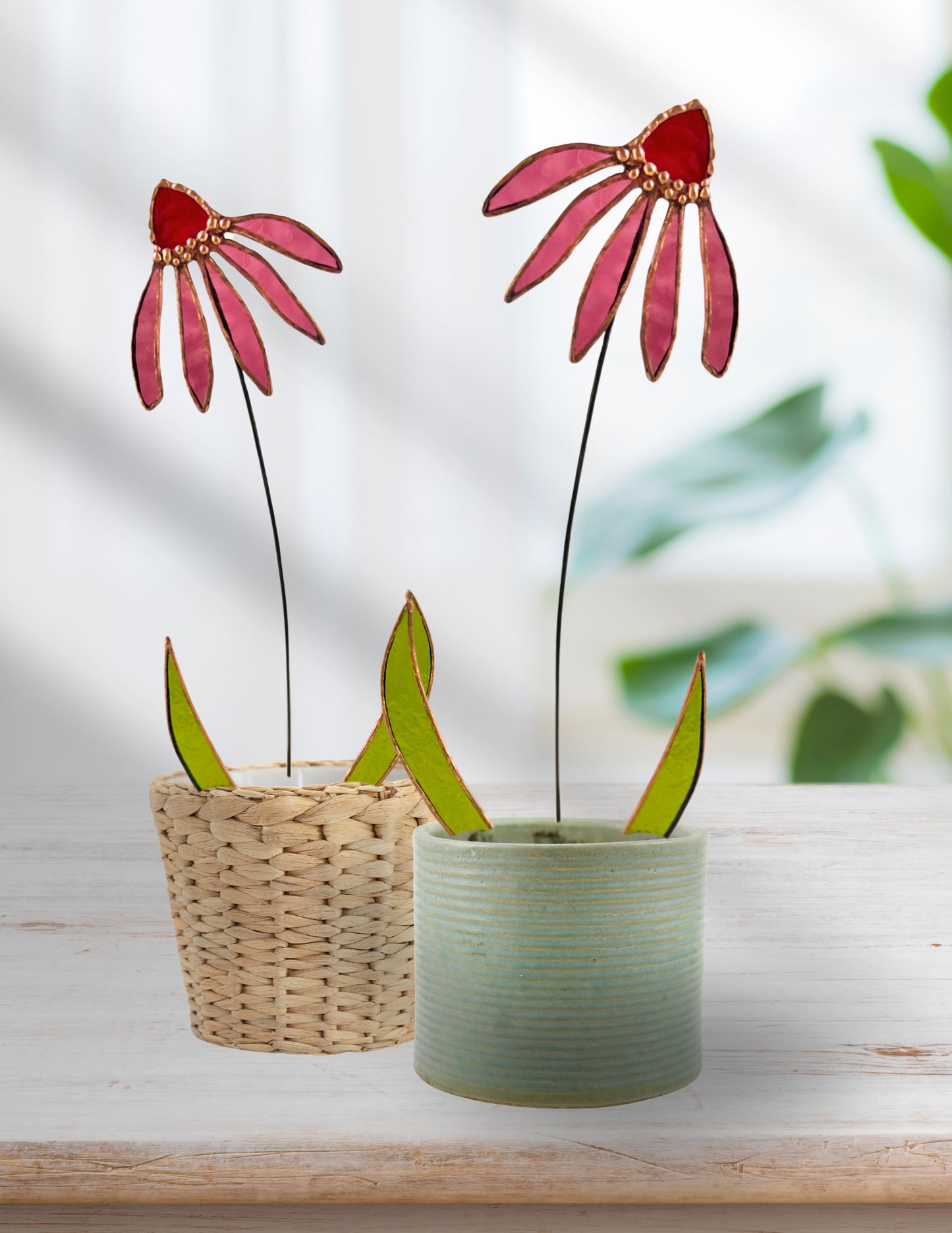 Glass Dusty Rose Echinacea Flower Stem - Samara Designs Studio